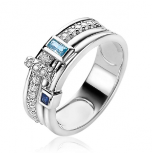 Zinzi zlv. ring multilook blauw rechthoek en zirc. mt. 54 - 3202145