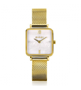 ZINZI Mini horloge vierkant gold w.plt. parelmoer meshband - 3222721