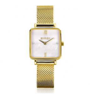 ZINZI Mini horloge vierkant gold w.plt. parelmoer meshband - 3222721