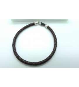 Zilver armband met bruin leer 3,5 mm 21 cm - 3201203