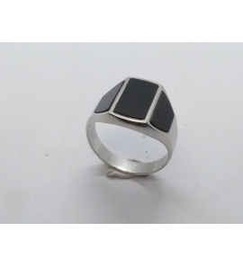 Zilver heren ring rechthoek met onix mt 20 - 3222037