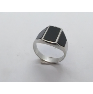 Zilver heren ring rechthoek met onix mt 20 - 3222037
