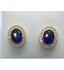 Goud oorknoppen met zirkonia en synthetisch saffier 10x12 mm - 3220477