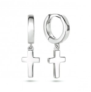 Zilver RH klap-oorringen met hanger kruis 10x2 - 3212031