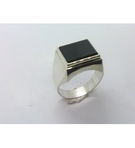 Zilver heren ring rechthoek met onix mt 21 - 3222038