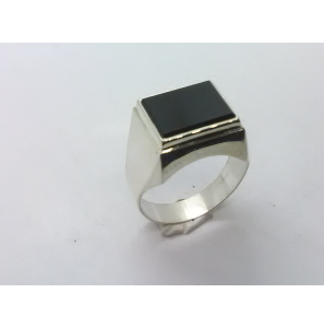 Zilver heren ring rechthoek met onix mt 21 - 3222038