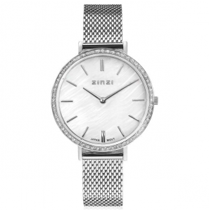 ZINZI horloge Grace, parelmoerwit wijzerplaat/zirconia st meshband - 3202299