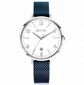 ZINZI horloge Sophie witte plaat blauw stln. band 38 mmRH groot horl.slv w.plt zlv/meshbnd - 3210158