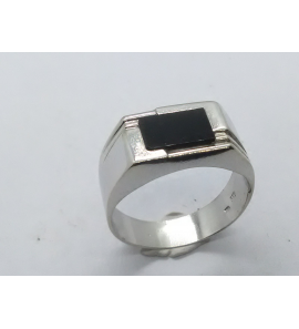 Zilver heren ring rechthoek met onix mt 20¼ - 3222043