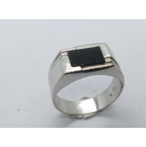 Zilver heren ring rechthoek met onix mt 20¼ - 3222043