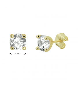 Goud oorknop 4pt 6 mm zirkonia - 3220232