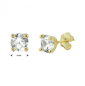 Goud oorknop 4pt 6 mm zirkonia - 3220232