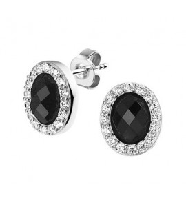 Zilveren oorknoppen ovaal met onix en zirkonia 11.5x10mm - 3202106