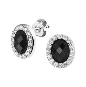 Zilveren oorknoppen ovaal met onix en zirkonia 11.5x10mm - 3202106