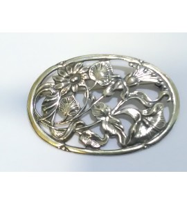 Zilver oudhollandse broche ovaal bloemen 59x40 mm - 3222694