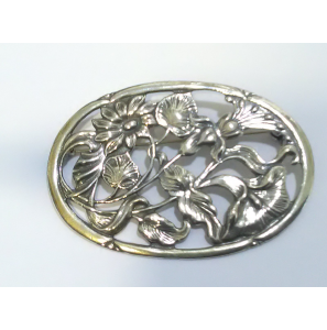 Zilver oudhollandse broche ovaal bloemen 59x40 mm - 3222694