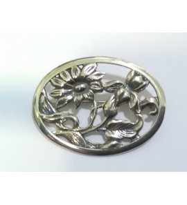Zilver oudhollandse broche ovaal bloemen 36x27 mm - 3222692