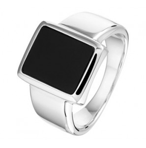 Zilveren heren ring  onix rechthoek mt. 19 - 3202102