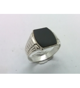 Zilver heren ring rechthoek met onix 13 x11 mm mt 19¾ - 3222080