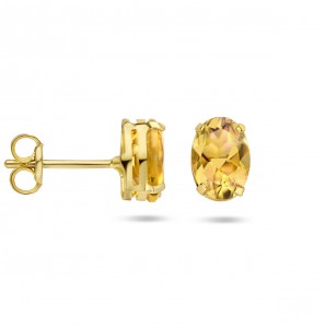 Goud oorknoppen citrien 7x5 mm (2x 0.72ct) - 3223714