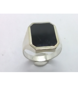 Zilver heren ring met onix achtkant mt 19¾ - 3222019