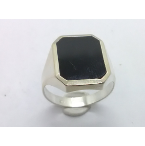 Zilver heren ring met onix achtkant mt 19¾ - 3222019