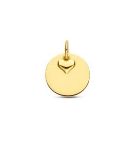 Goud graveer hanger rond met los hartje - 3210086