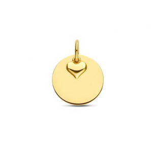 Goud graveer hanger rond met los hartje - 3210086