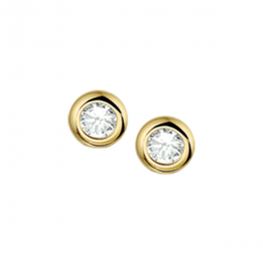 Goud oorknop rond 9.5 mm met zirkonia 6 mm - 3220466