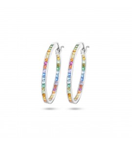 Zilver RH oorringen met regenboog zirkonia 30x2.5 mm - 3223706