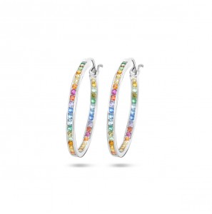 Zilver RH oorringen met regenboog zirkonia 30x2.5 mm - 3223706