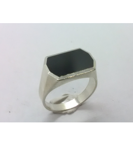 Zilver heren ring achthoek met onix mt 19 - 3222047