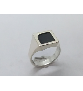 Zilver heren ring vierkant met onix mt 18¾ - 3222052