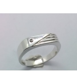 Zilver herenring fannt. rechthoek 5 mm met zirc. mt. 19¾ - 3222309