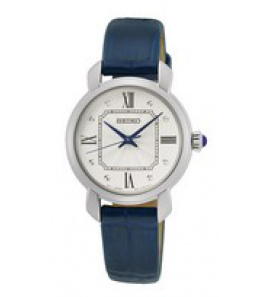 Seiko dames staal blauw leder crystal glass wit 50m - 3220211