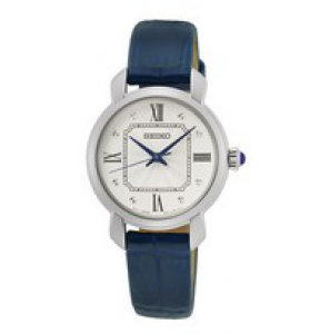 Seiko dames staal blauw leder crystal glass wit 50m - 3220211