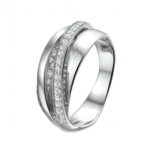 Zilver RH damesring met zirconia's mt 19¼ - 3220222