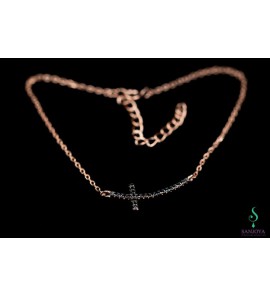 Sanjoya New York armband rosé met een kruisje van zwarte zirconia's - 3162809
