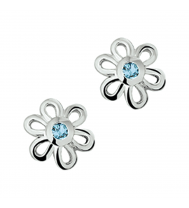 Zilver oorknop bloem met l.blauw zirkonia - 3220224
