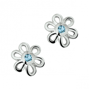 Zilver oorknop bloem met l.blauw zirkonia - 3220224