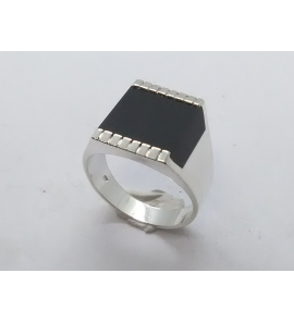 Zilver heren ring rechthoek met onix mt 19¾ - 3222049