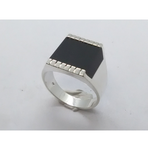 Zilver heren ring rechthoek met onix mt 19¾ - 3222049