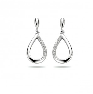Zilver RH oorhangers open druppel mat zirkonia's - 3220647