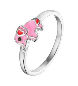 Zilver RH kinderring olifant met roze emaille mt. 14 - 3202039