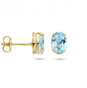 Goud oorknoppen blauw topaas 7x5 mm (2x 0.90ct) - 3223715