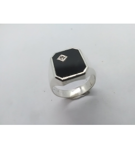 Zilver heren ring achtkant met onix en zirkonia mt 20½ - 3222055