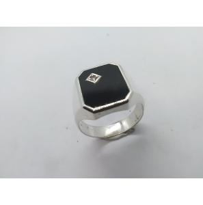 Zilver heren ring achtkant met onix en zirkonia mt 20½ - 3222055