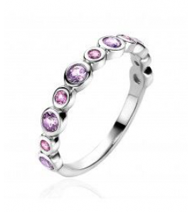 ZINZI zilv. aanschuifring rose en paarse zirc. mt. 54 - 3200585