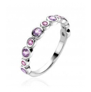 ZINZI zilv. aanschuifring rose en paarse zirc. mt. 54 - 3200585