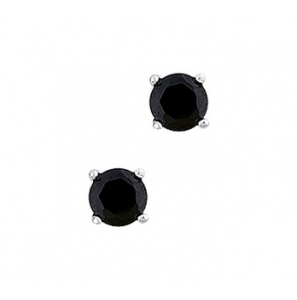 Zilver RH oorknop 4pt met zwarte zirkonia rond 5 mm - 3131880
